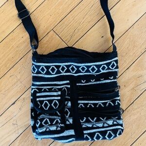 Black and White Woven Boho Crossbody Patterned  Bag